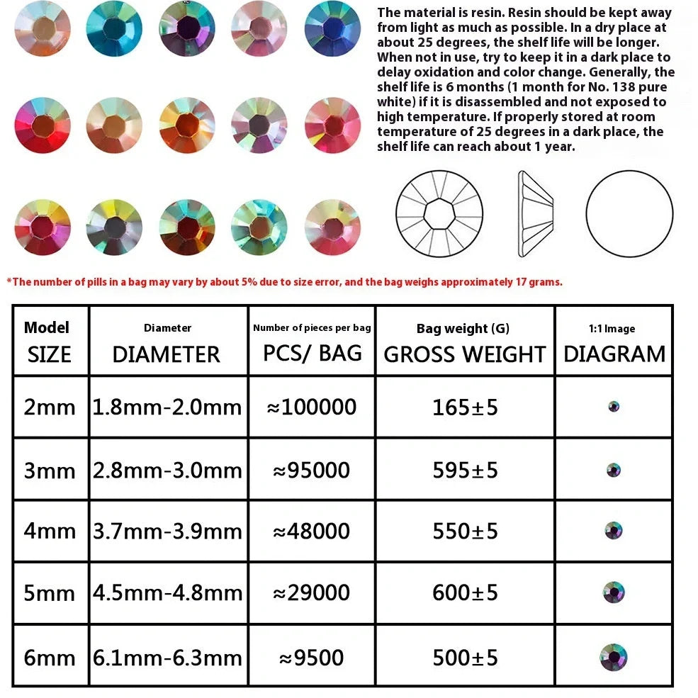 Resin flat magic colour nail rhinestones with eight-mesh pattern in assorted colours and sizes for nail art decoration