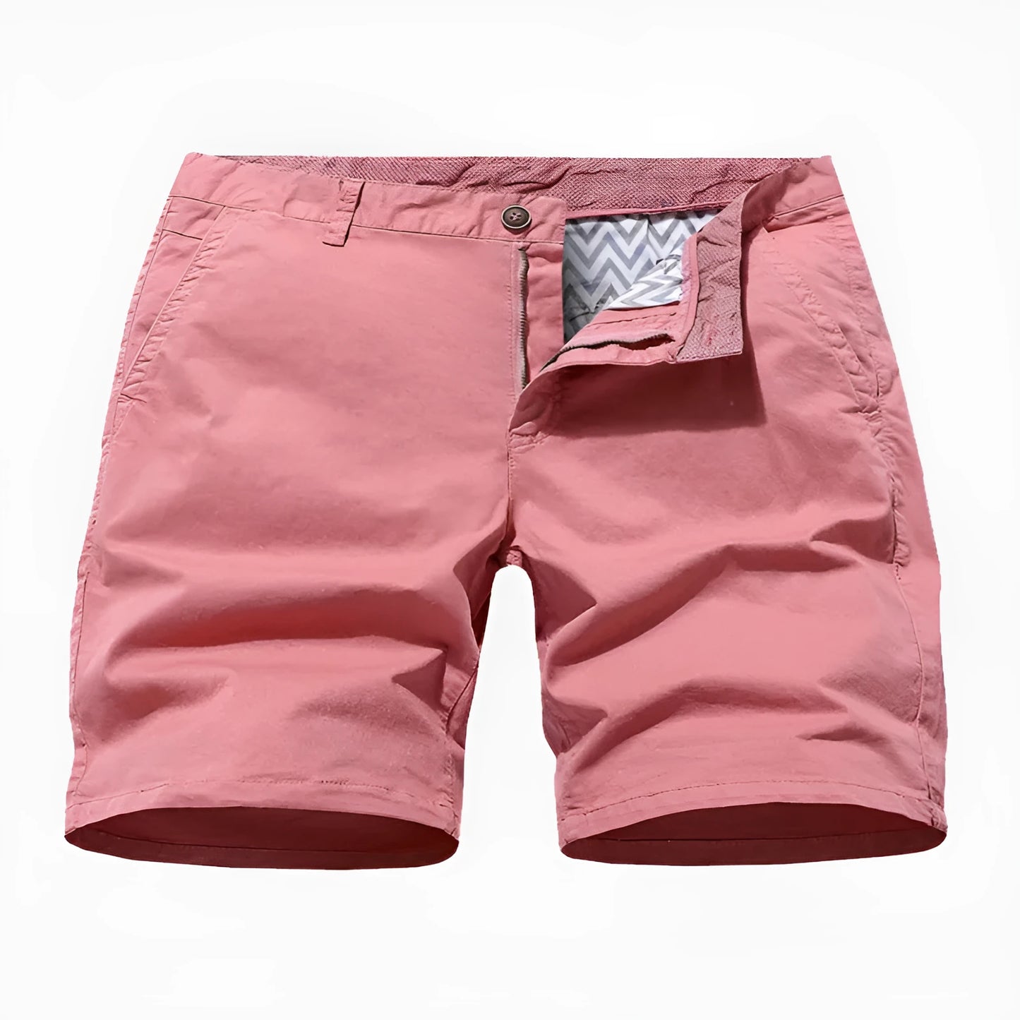 Man wearing blue denim loose-fit casual shorts with an elasticated waist, no belt.