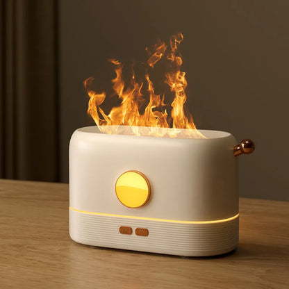 USB desktop humidifier with simulated flame effect and aroma diffusion functionality