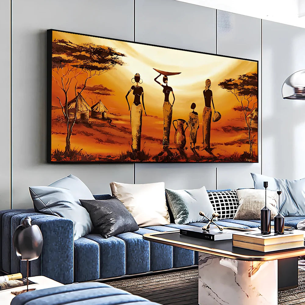 Abstract African woman artwork printed on canvas in sizes from 20x40cm to 60x120cm with rich colours