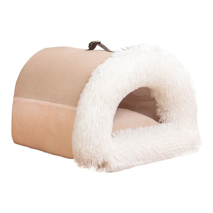 Cozy Portable Pet Nest for Dogs and Cats - Plush Autumn & Winter Retreat with Semi-Enclosed Design and Easy-Clean Plush Fabric