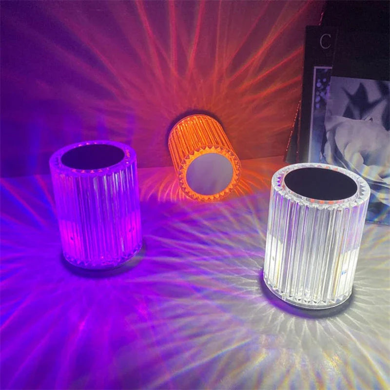Stylish LED desk lamp with faux crystal design and customizable RGB lighting for home decor