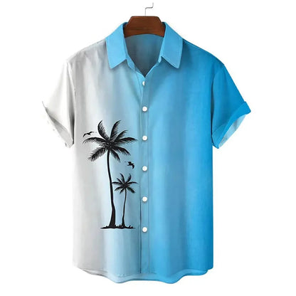 Men's short-sleeved Hawaiian shirt with a colourful 3D printed pattern.