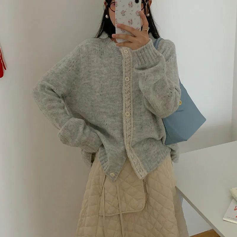 Artistic retro style loose fit sweater coat in viscose fibre available in four colours