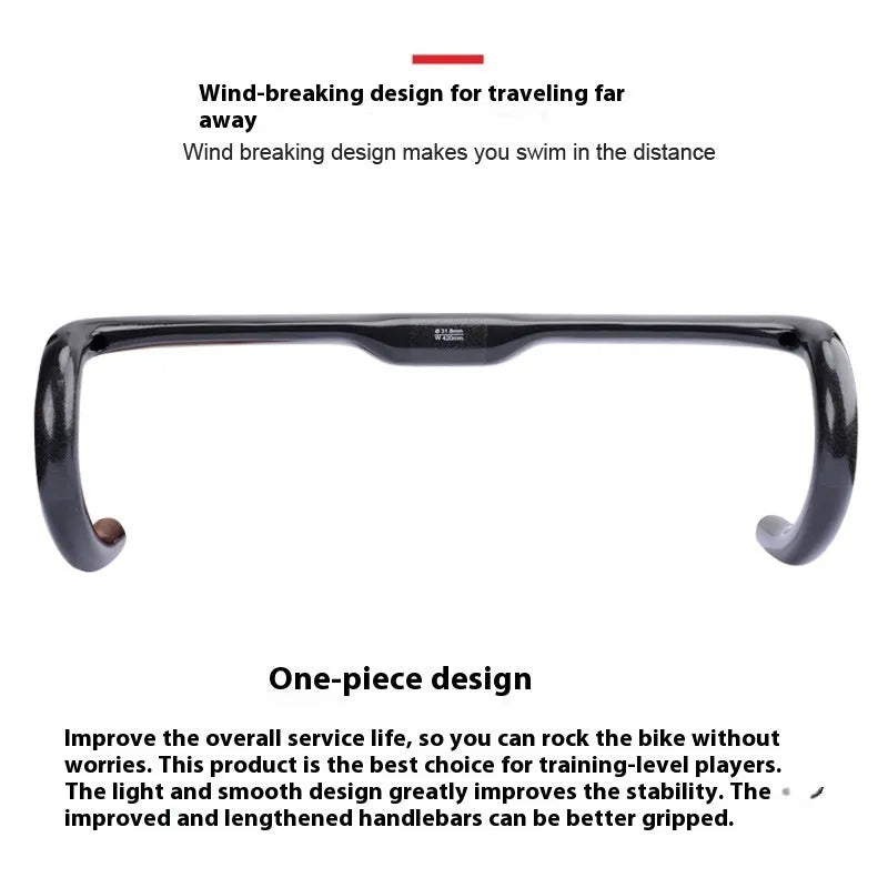 Road bicycle carbon fibre drop handlebar in black, grey, and silver UD finish showing 400mm, 420mm, and 440mm size options.