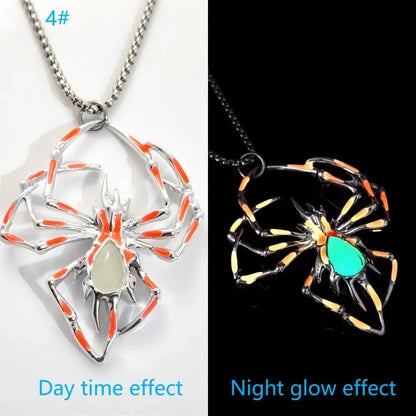 Glow-in-the-Dark Halloween Spider Necklace - Luminous Jewelry with Vintage-Inspired Stereo Design