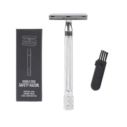 Traditional manual pogonotomy metal scraper and brush set in black or silver colour