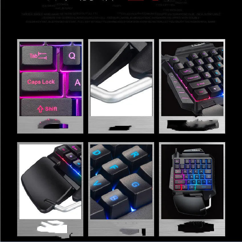 Black one-handed gaming keyboard with left-hand controls and integrated throne converter for desktop PC