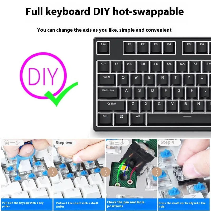 87-key wired mechanical gaming keyboard with dual-colour keycaps and hot-swap switches