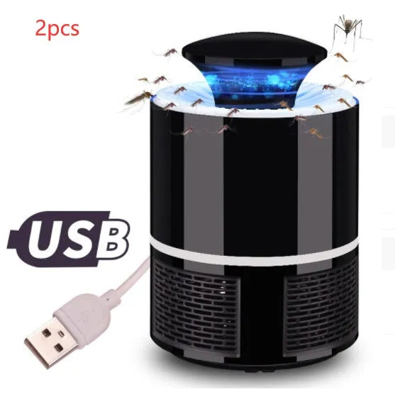 Black or white USB photocatalyst mosquito trap with UV lights, 19cm size, 94cm cable.