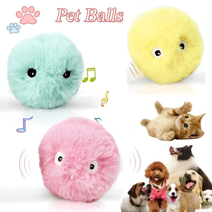 Interactive pet toy ball with three colour options triggering different animal sounds when moved