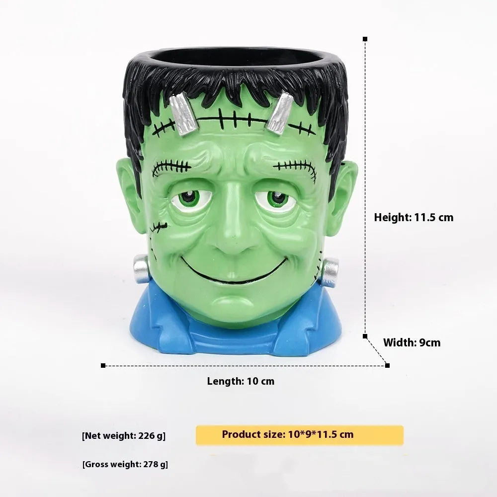 Halloween cartoon resin flower pot decorations in four hand-painted designs