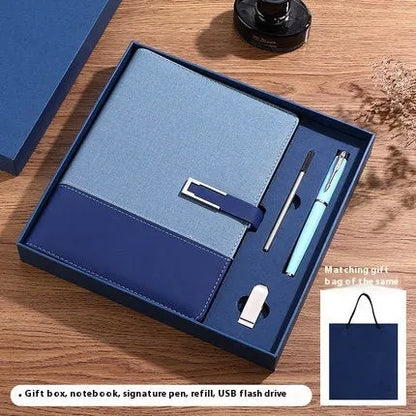 A5 soft PU leather notebook in Business Brown colour, showing thick wood-free paper inside.