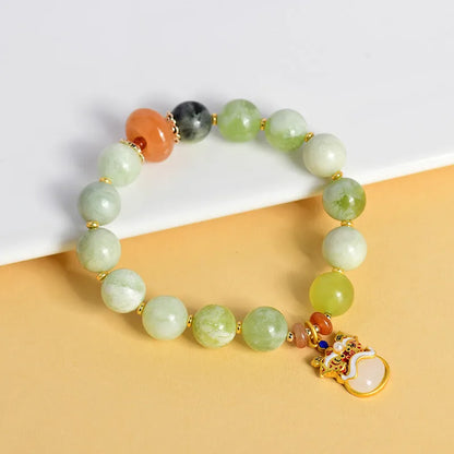 Green milk-in-water Xingshi jade pendant bracelet with 10mm geometric beads in retro women's jewellery style