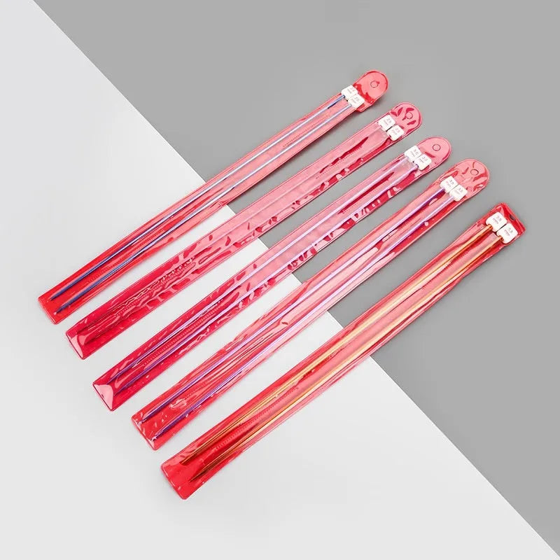 Crochet hook set with 13 sizes from 2.0mm to 10.0mm, each hook has a protective cap, showing lengthened 15cm shafts