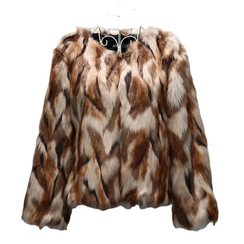 Korean version slim-fitting women's faux fur coat in a fox fur style, shown in real-shot colour.