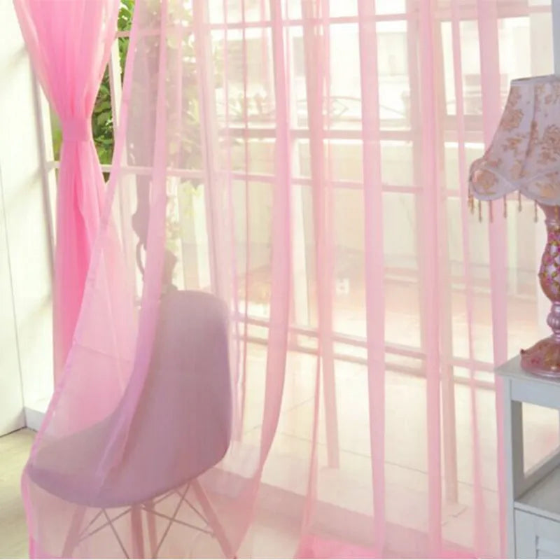 Modern transparent tulle curtains in solid colours with rod pocket hanging system