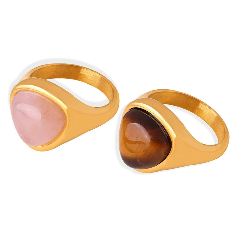 Elegant titanium steel ring with natural stones in various colours and styles, perfect for unisex wear