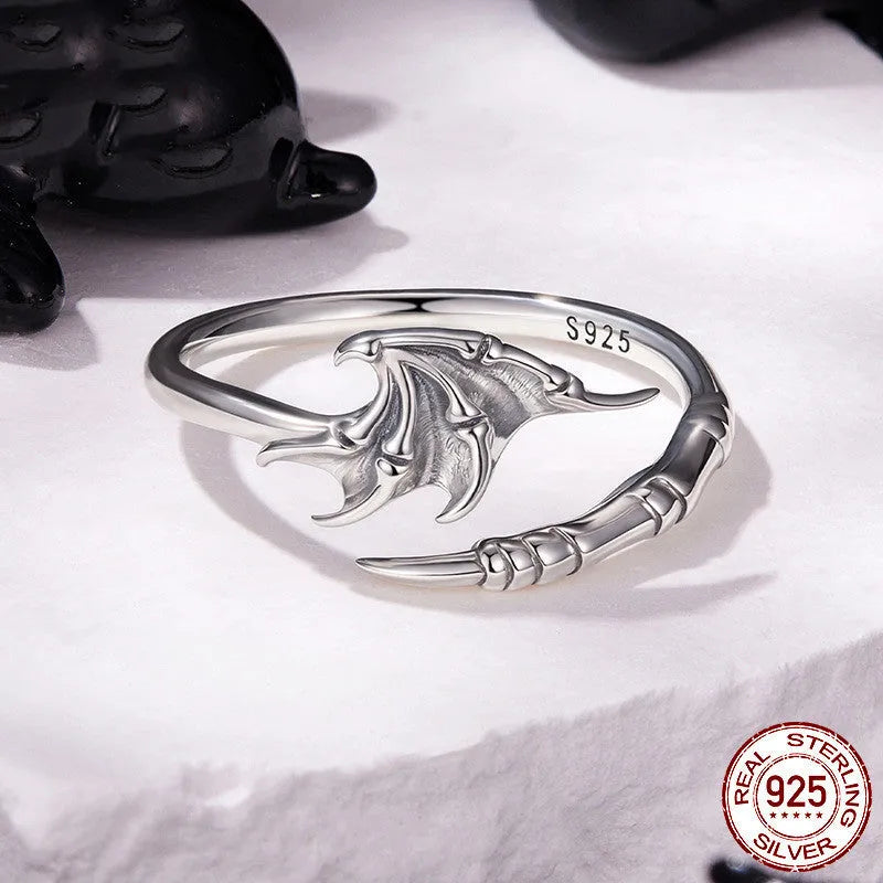 Adjustable Opening Silver Ring with Angel Demon Wings Design for Women, Open Band Size Adjustable, Wings Motif, Plain Silver Finish