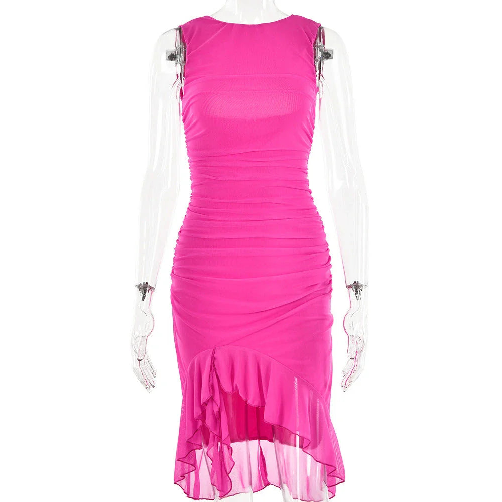 Chic sleeveless sheath dress in various colors, featuring a unique collage/splicing design and a form-fitting silhouette