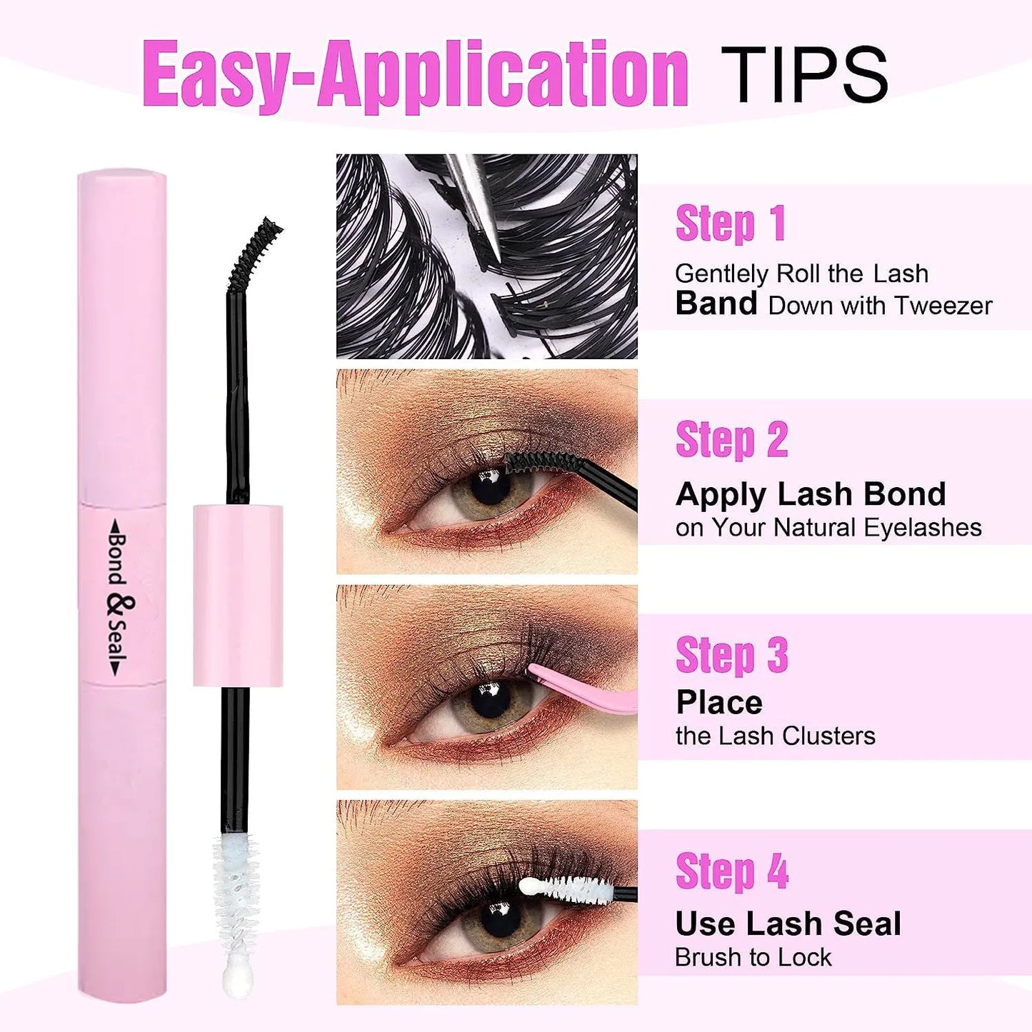 DIY mixed pack of 30D and 40D false cluster eyelashes with tweezers