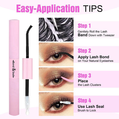 DIY mixed pack of 30D and 40D false cluster eyelashes with tweezers