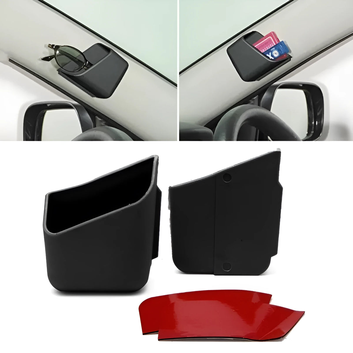 Two black wooden car pillar storage boxes, each approx. 7cm by 8.5cm by 3.5cm