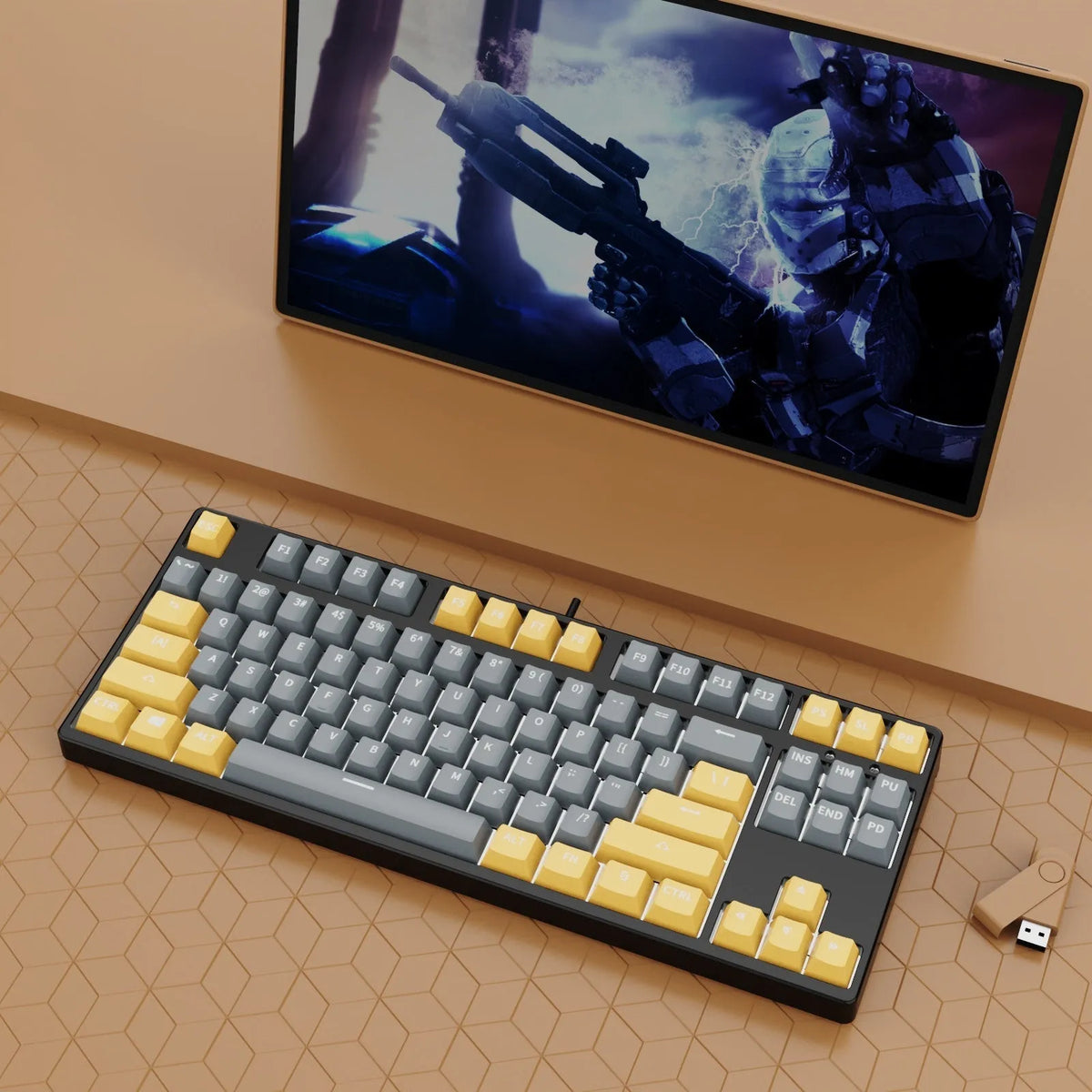87-key wired mechanical gaming keyboard with dual-colour keycaps and hot-swap switches