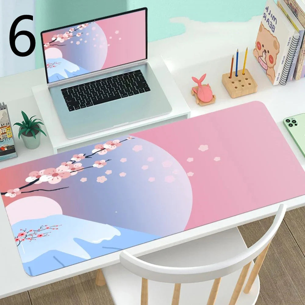Large gaming mouse desk mat with printed design, multiple size options from 300x600mm to 400x900mm