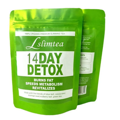 14-day herbal detox diet tea pack with 42g blend and 14 individual 3g sachets
