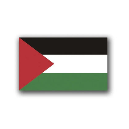 Palestinian flag car decal sticker shown on vehicle window, available in three design variations