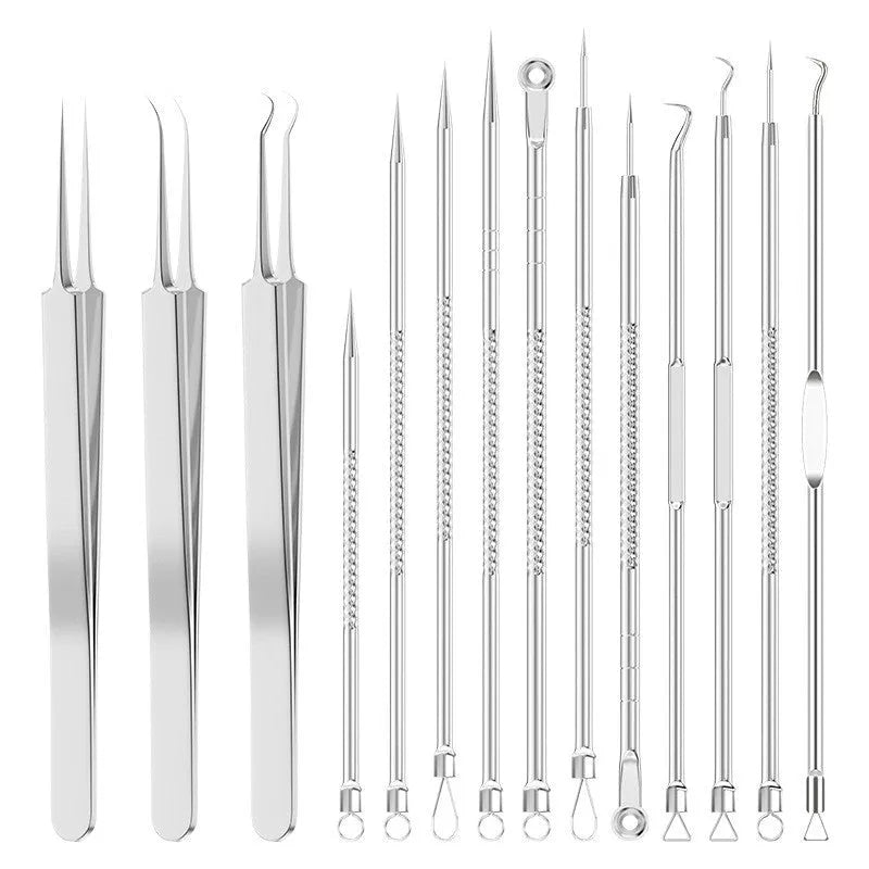 Four metal acne needles with ultra fine pointed tips for precise spot treatment skincare