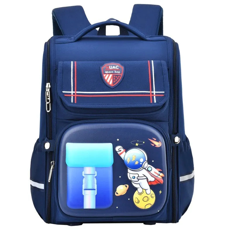 Children's large capacity cartoon backpack with airpillow straps reduces shoulder burden and protects spine, suitable for primary school grades 1-6 with waterproof Oxford cloth construction and breathable design