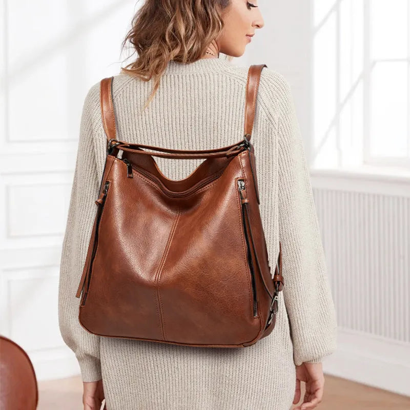 Women's three piece bag set in PU with tote, crossbody and back bag, 34 x 12 x 34 cm, zip closure