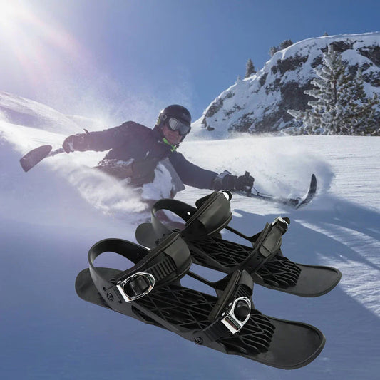 Adjustable snowshoeing mini skates with durable nylon soles, reinforced TPU laces, and customizable metal buckles for a secure fit across a wide range of shoe sizes