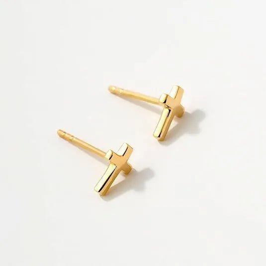 Women's gold bow cross stud earrings in zinc alloy with geometric design