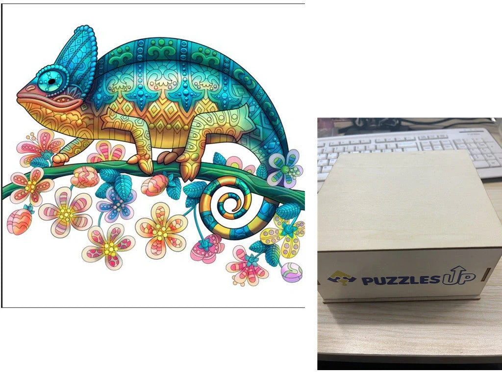 Animal Puzzle Set in A3 size with wooden storage box, vibrant animal designs for educational fun