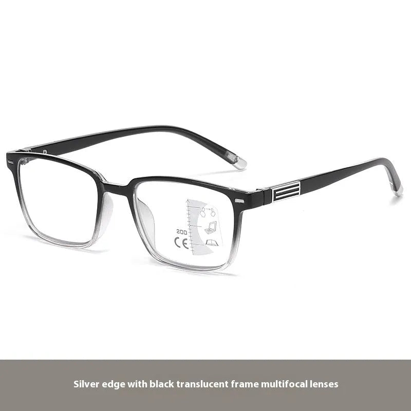 Multifocal reading glasses with photochromic lenses in various frame colour options