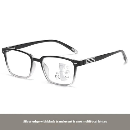 Multifocal reading glasses with photochromic lenses in various frame colour options
