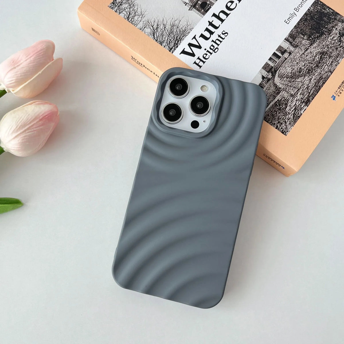 Water ripple TPU iPhone case with corrugated texture, anti-fall cover in black, white, purple, grey, blue, pink or green