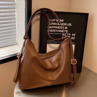 Multi-purpose PU shoulder bag for college and commuting in black, beige, brown or coffee