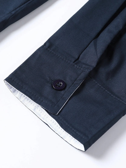 Navy blue long-sleeved casual shirt with contrasting colours for teenage men, sizes S to XXXL