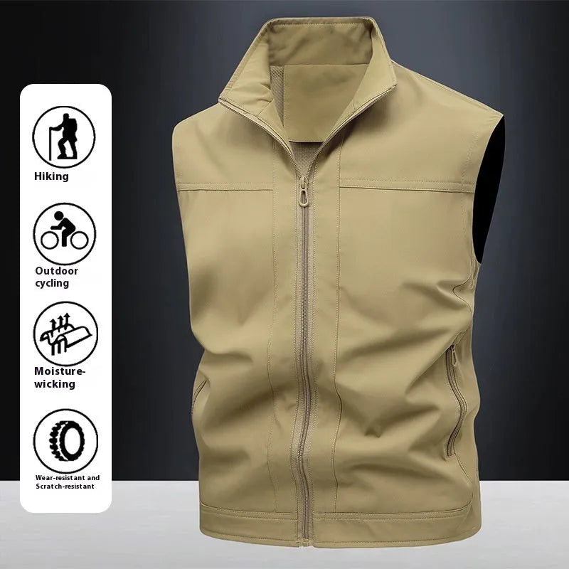 Men's stand-up collar casual shirt in army green colour with loose fit styling for workwear and leisure