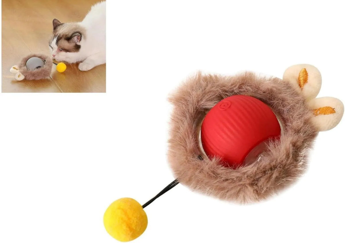 Interactive automatic rotating pet ball toy with string attachment for cats and dogs