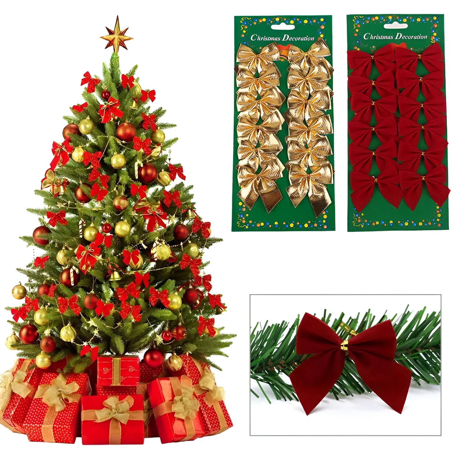 5 cm polyester Christmas decoration bow in gold, red, silver, and red gold colour options