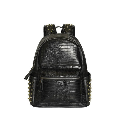 Black waterproof PU computer bag with 36-55L capacity and oil wax leather detailing