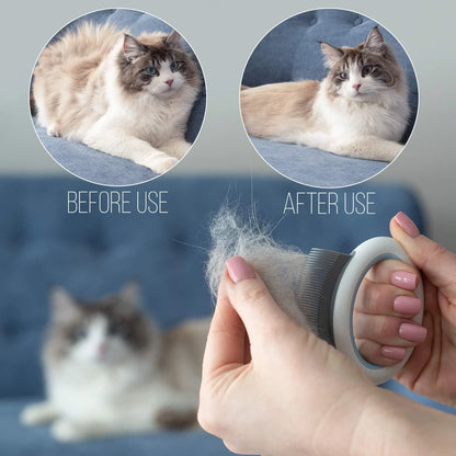 Pet grooming comb with soft teeth for deshedding cats and dogs, measuring 86x81x5mm