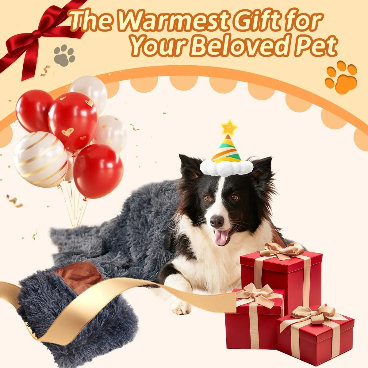 Light grey double-layer velvet plush pet blanket folded on a sofa next to a dog.