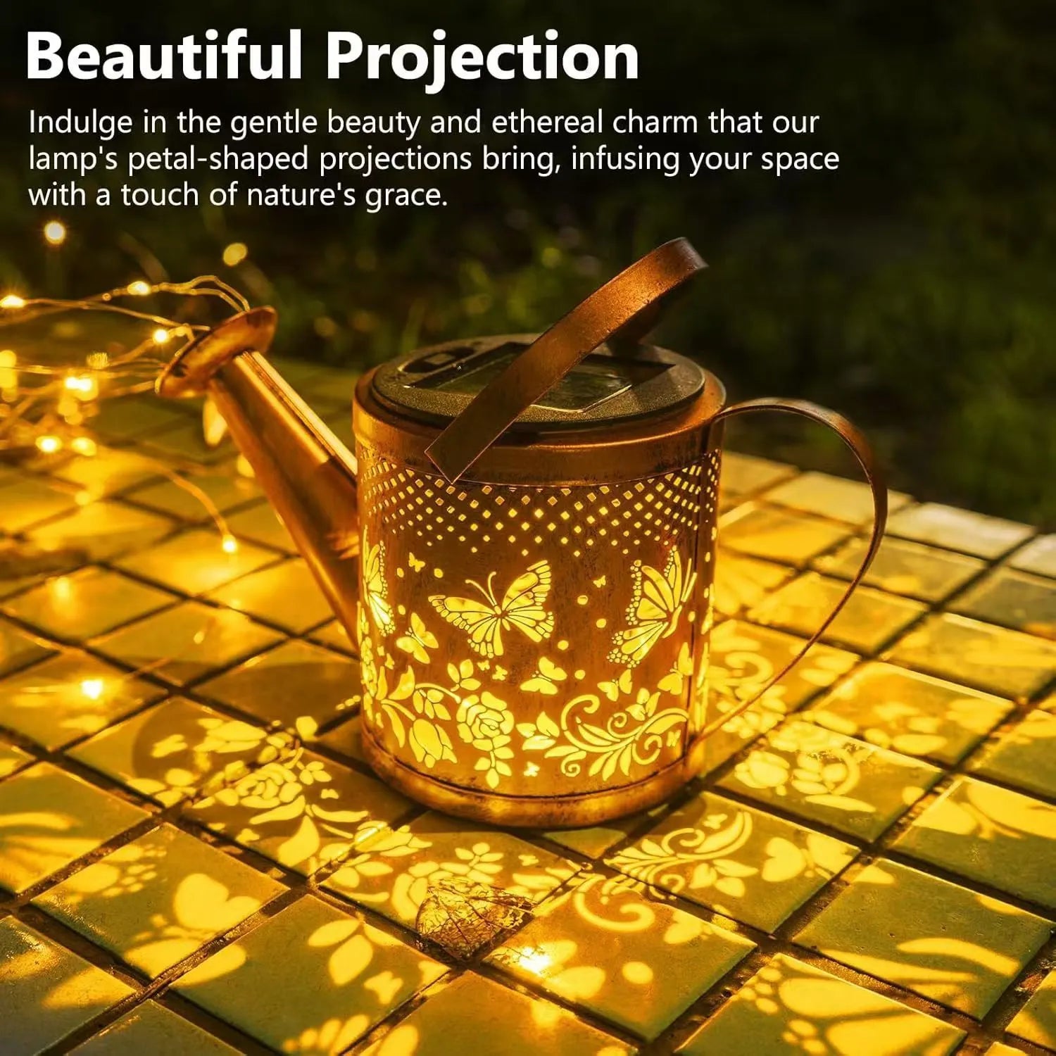 Solar-powered butterfly kettle lamp for outdoor courtyard decoration with wrought iron construction