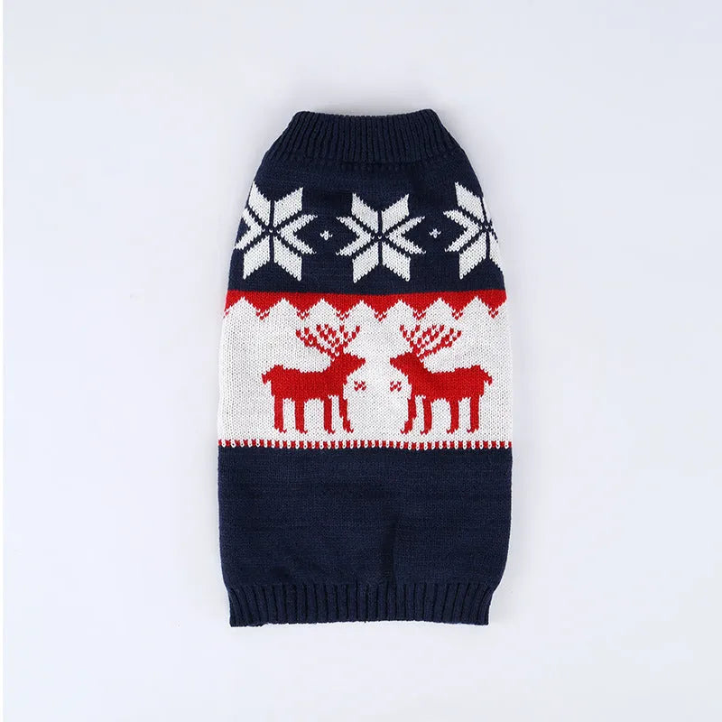 Navy blue knitted Christmas sweater for dogs in traditional European American style